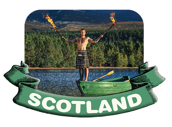 Kilt Guy With Firey Baton Resin Photomagnet