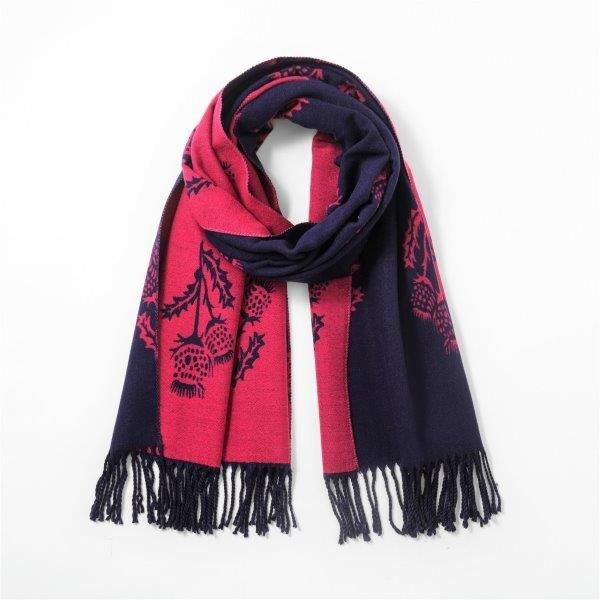 Navy / Fuschia Cashmere Blend Reversible Thistle scarf