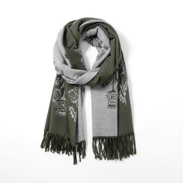 Olive Light / Dark Cashmere Blend Reversible Thistle scarf