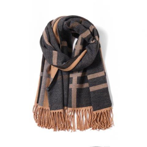 Tan Cashmere Blend Reversible Oversized Check Scarf