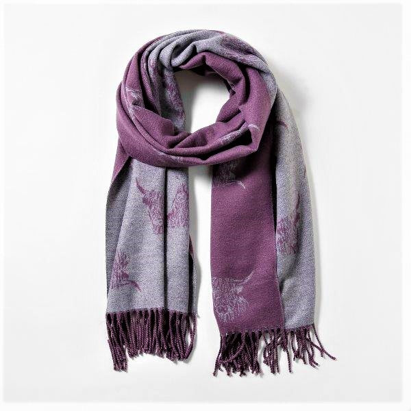 Purple Light / Dark Cashmere Blend Reversible Highland Cow scarf