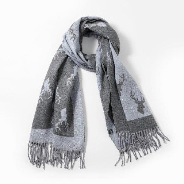 Pale Blue / Grey Cashmere Blend Reversible Stag scarf