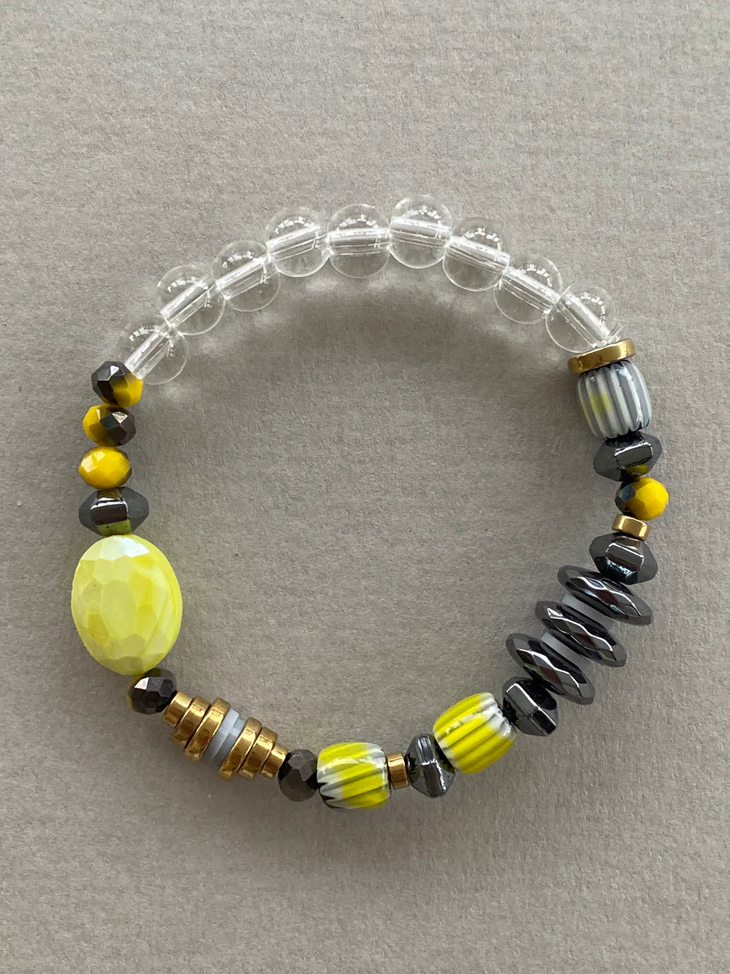 Black, Grey & Yellow/Green Elasticated Bracelet