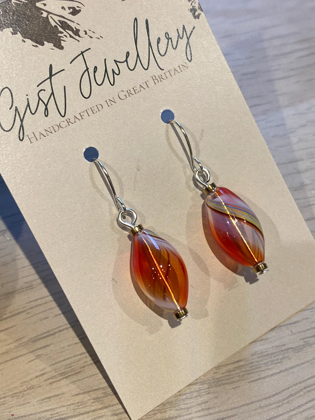 Orange Red Blown Glass Globe Earrings