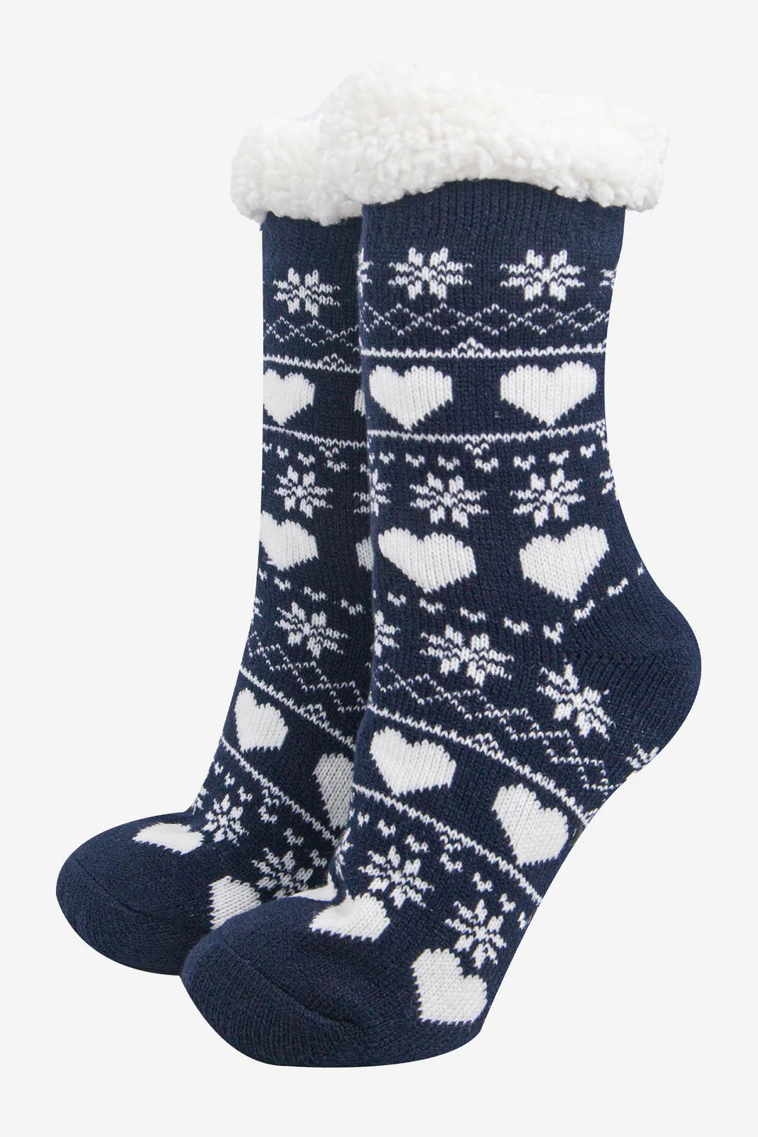 Ladies Navy Fair Isle Long Slipper Socks