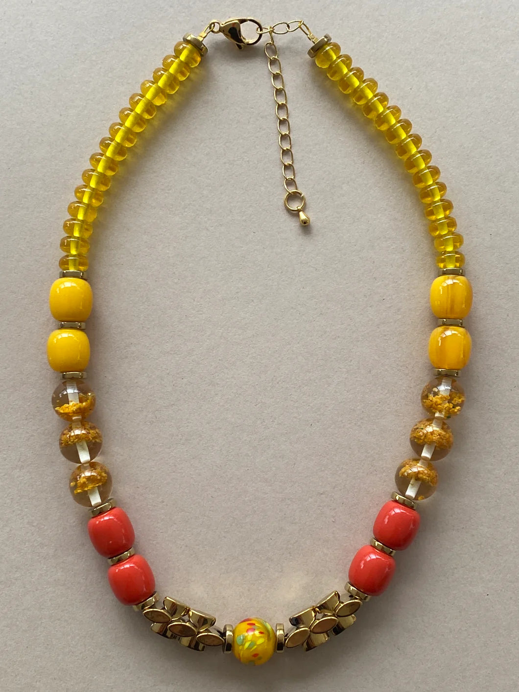 Orange & Yellow resin 17” Beaded Necklace