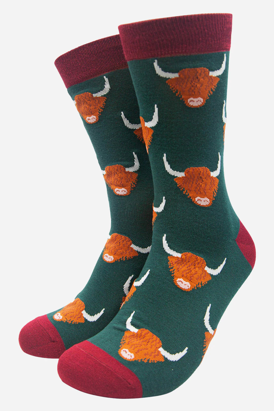 Mens Green Highland Cow Bamboo Socks