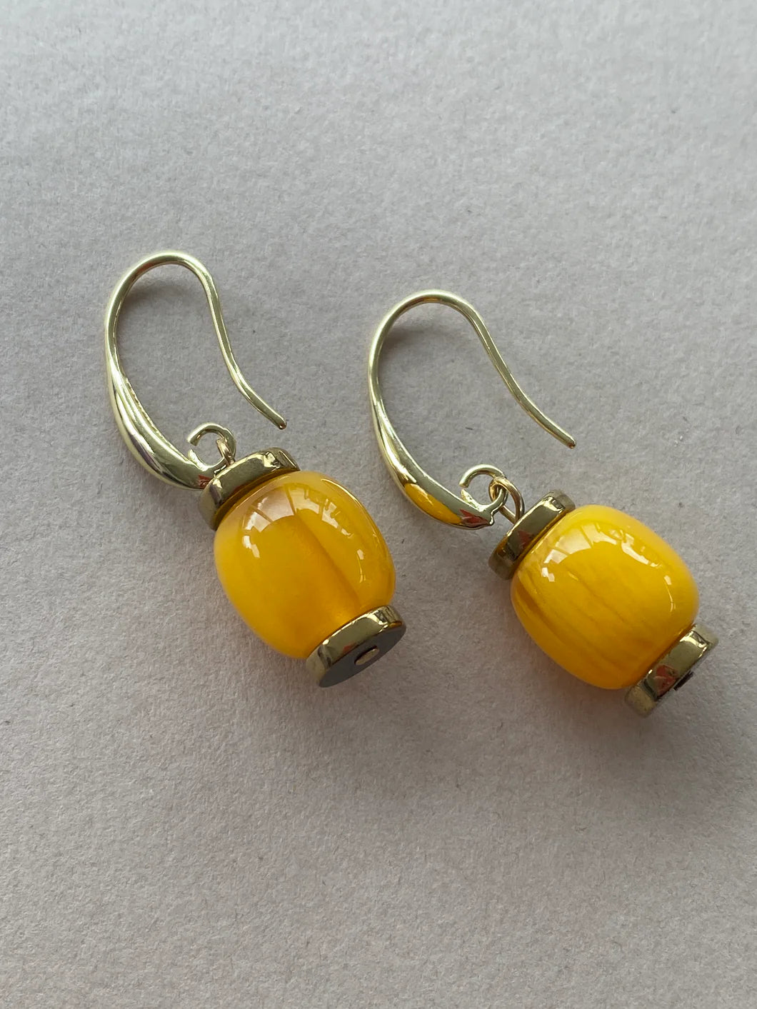 Resin & Hematite Yellow Barrel Drop Earrings