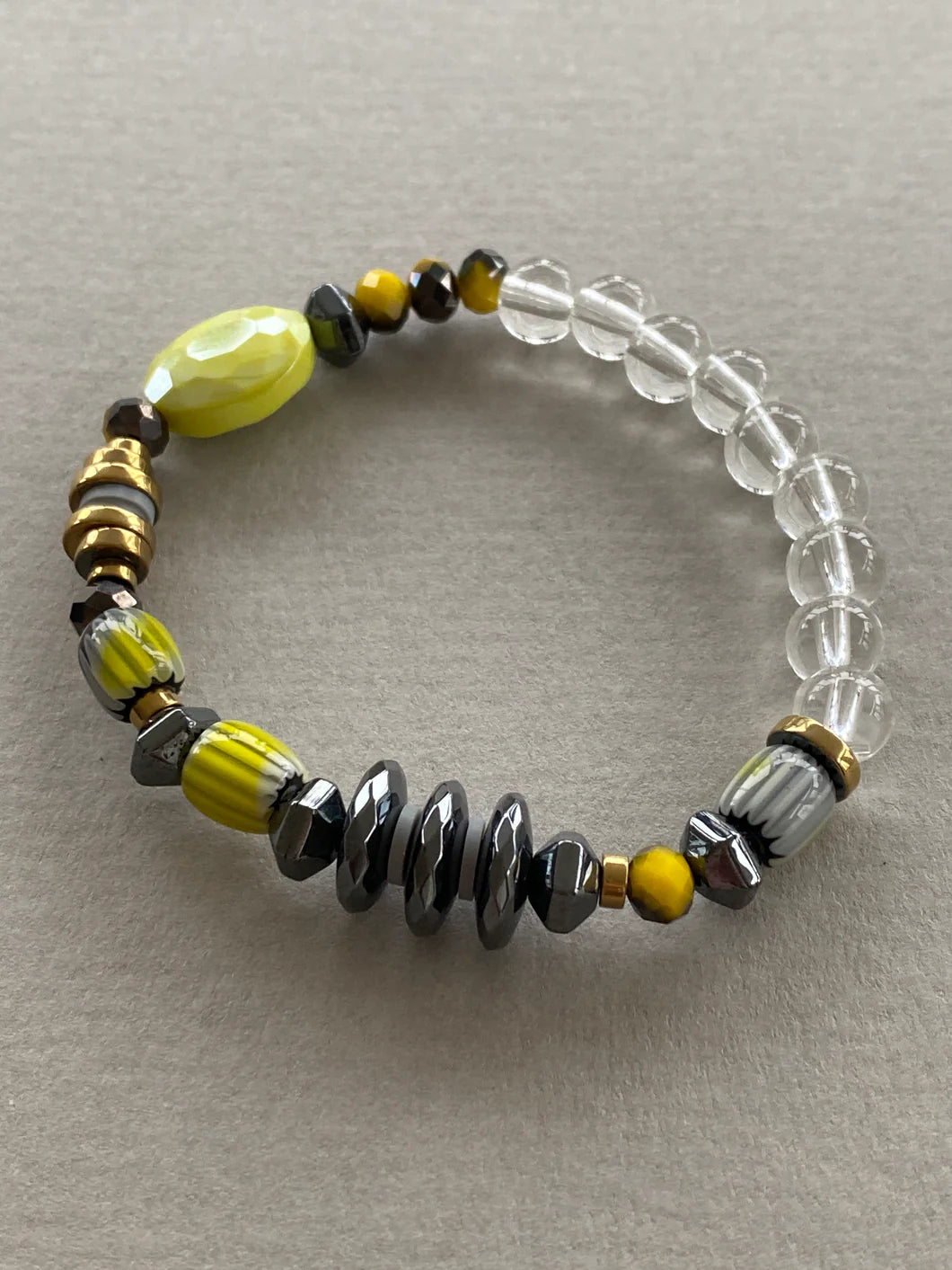 Black, Grey & Yellow/Green Elasticated Bracelet