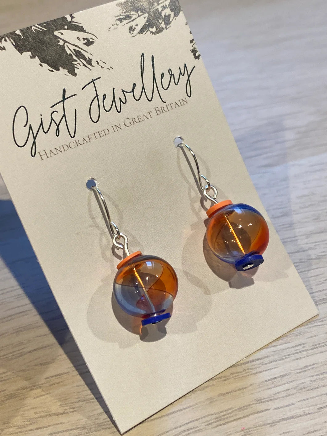 Blue & Orange Blown Glass Globe Earrings