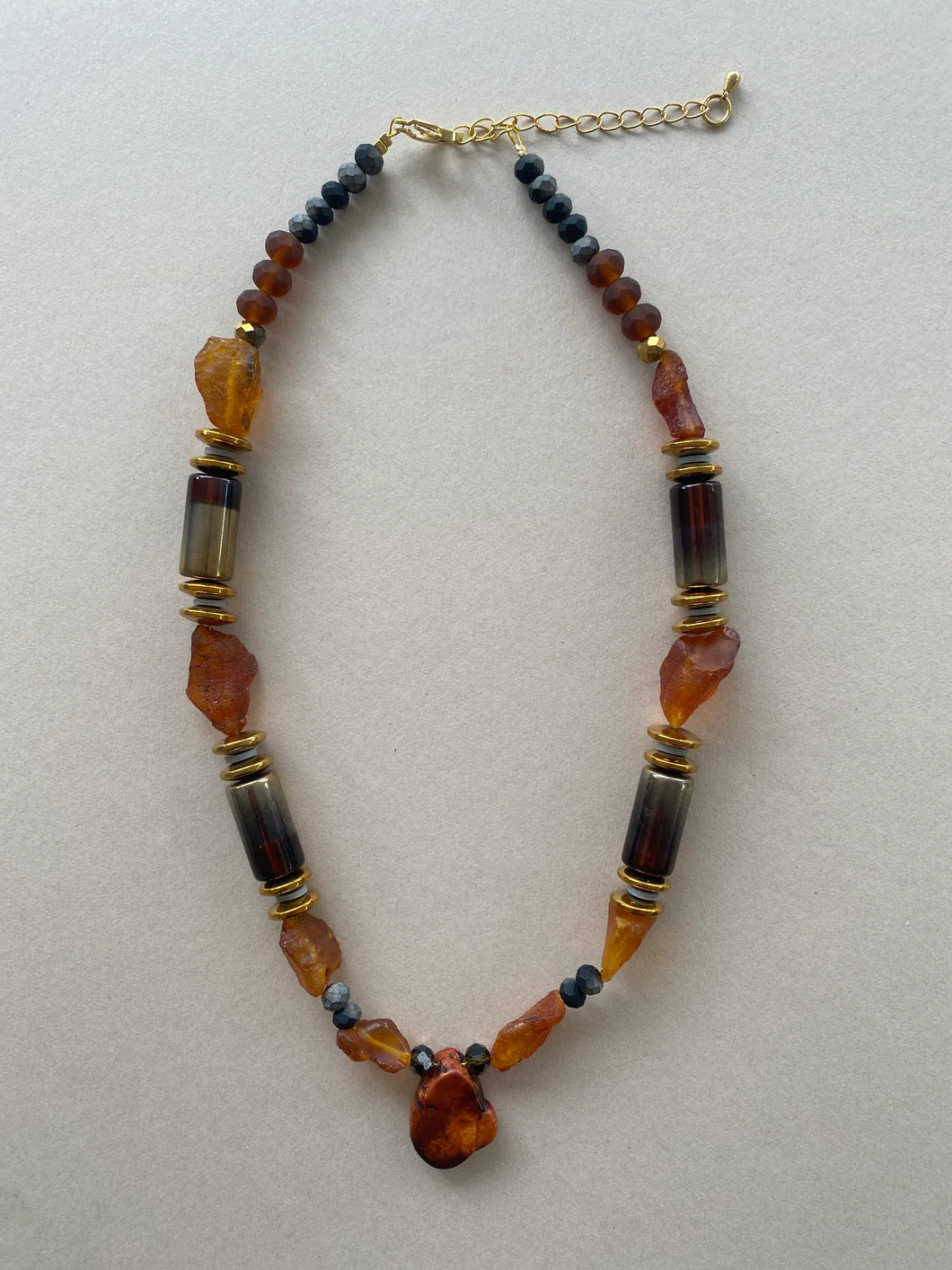 Raw Amber, Hematite and Crystal Necklace