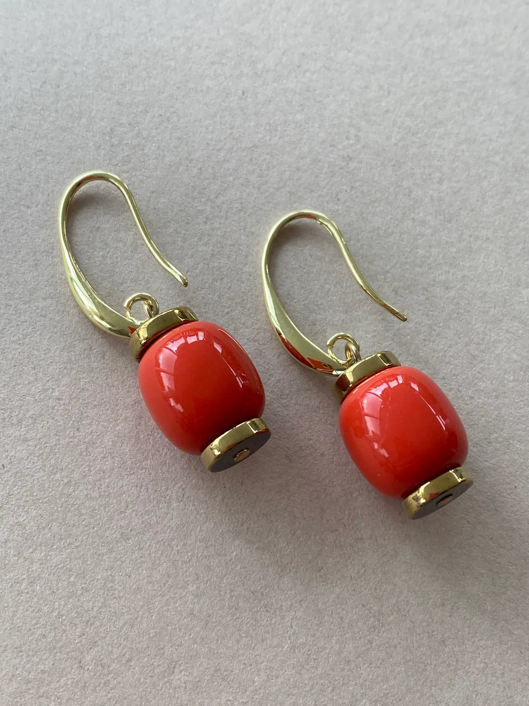 Resin & Hematite Orange Barrel Drop Earrings