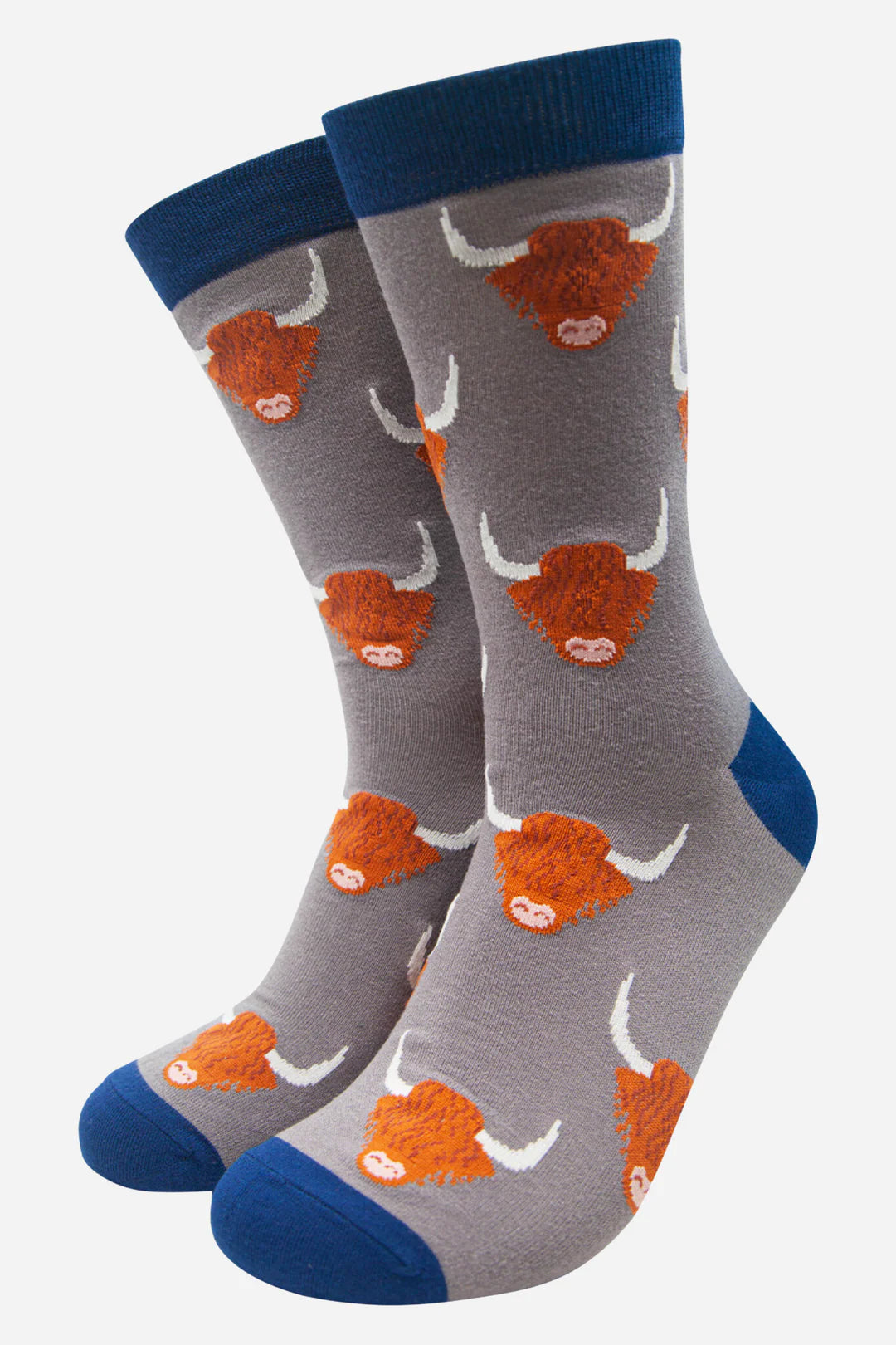 Mens Grey Highland Cow Bamboo Socks