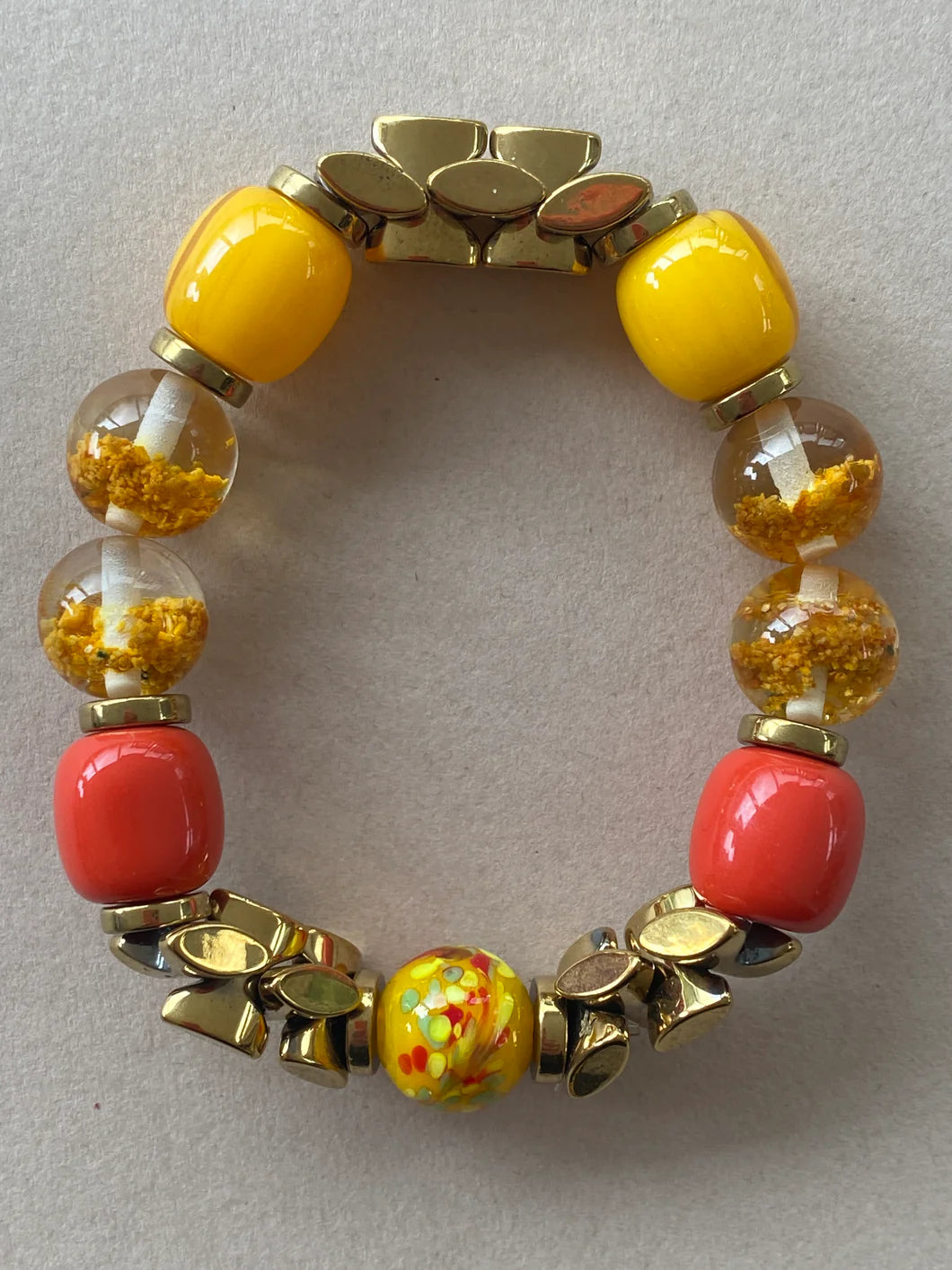 Orange and Yellow Resin Elasticated Bracelet