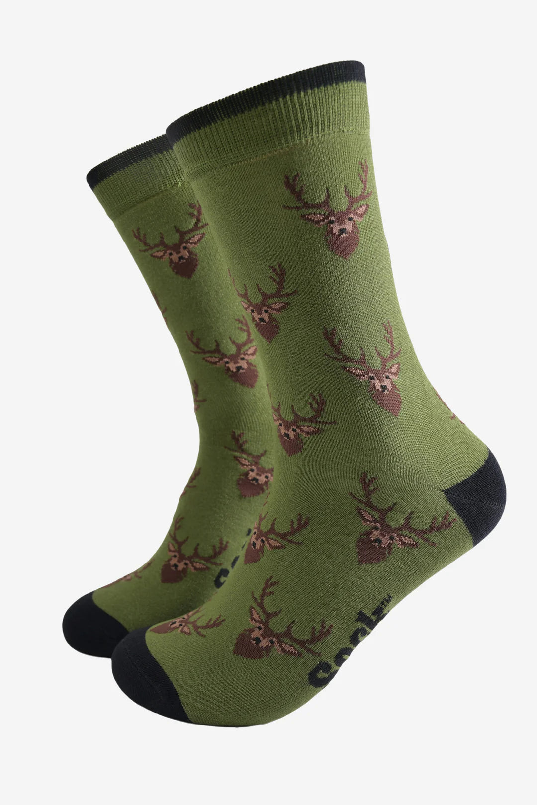 Mens Green Stags Head Bamboo Socks