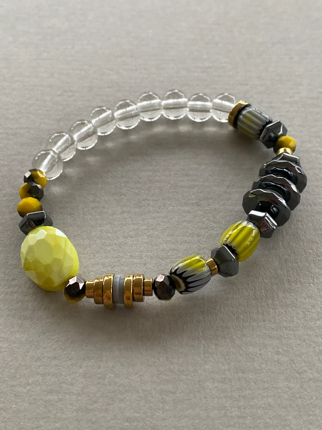 Black, Grey & Yellow/Green Elasticated Bracelet
