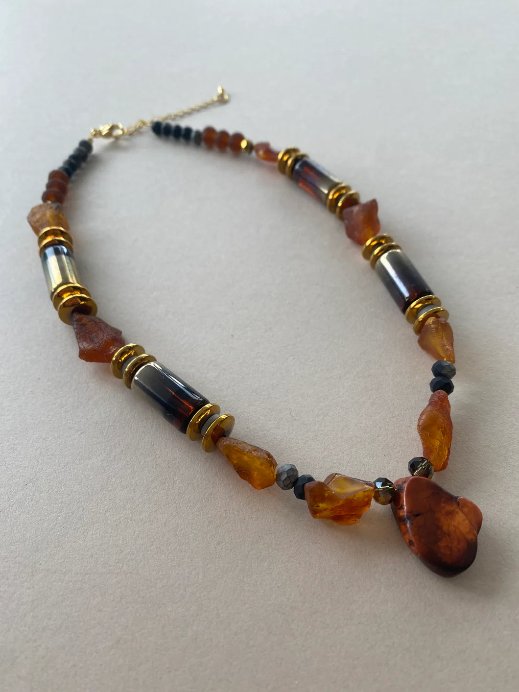 Raw Amber, Hematite and Crystal Necklace