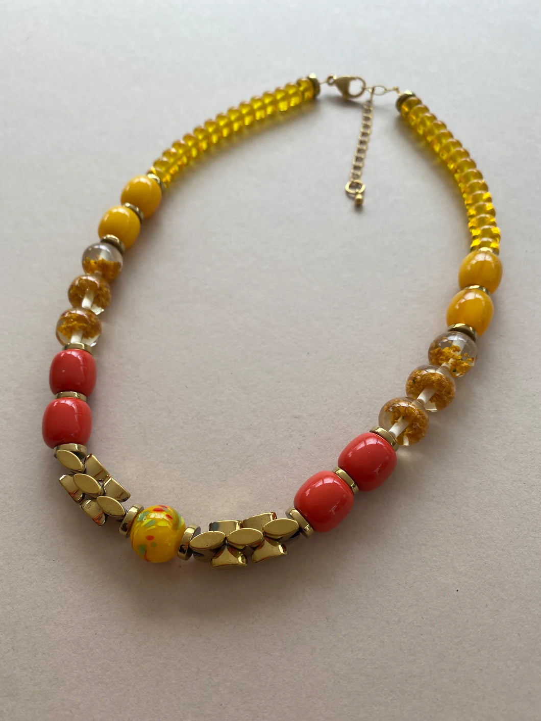 Orange & Yellow resin 17” Beaded Necklace