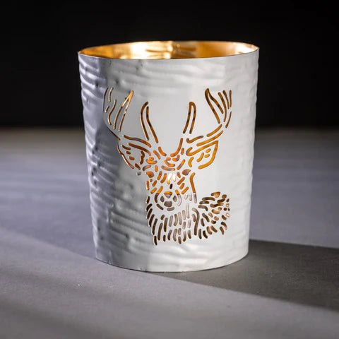 Stag Head Votive Candle Holder white with gold interior