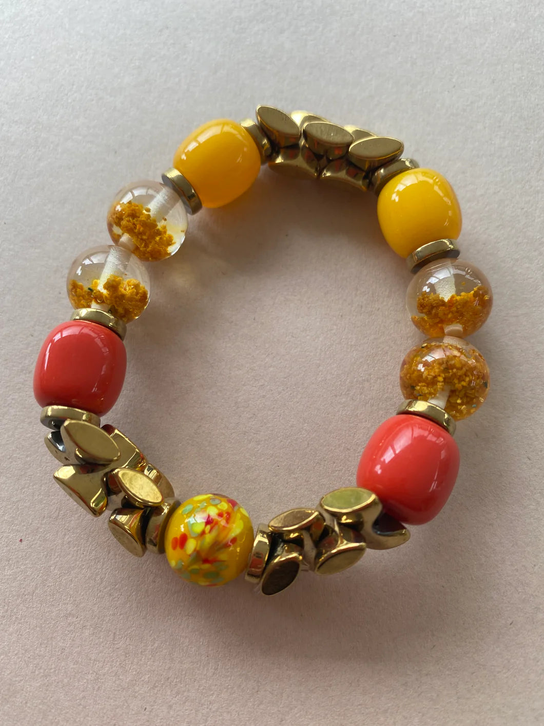 Orange and Yellow Resin Elasticated Bracelet
