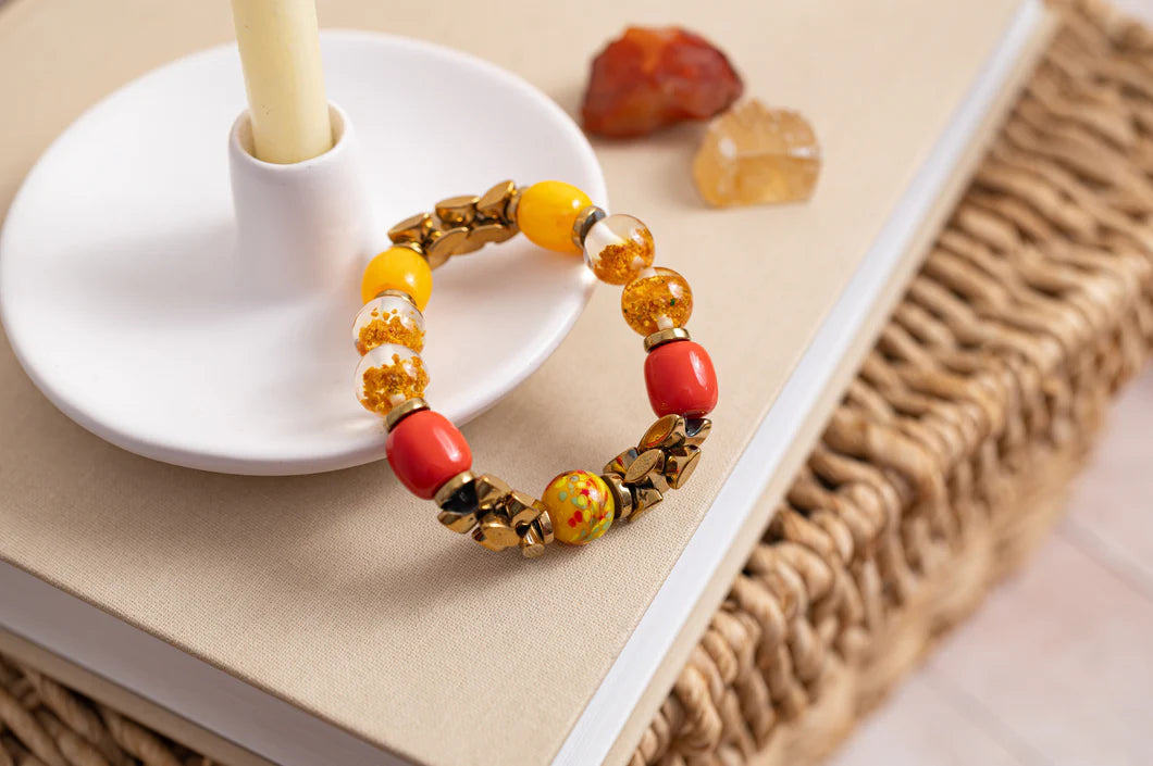 Orange and Yellow Resin Elasticated Bracelet
