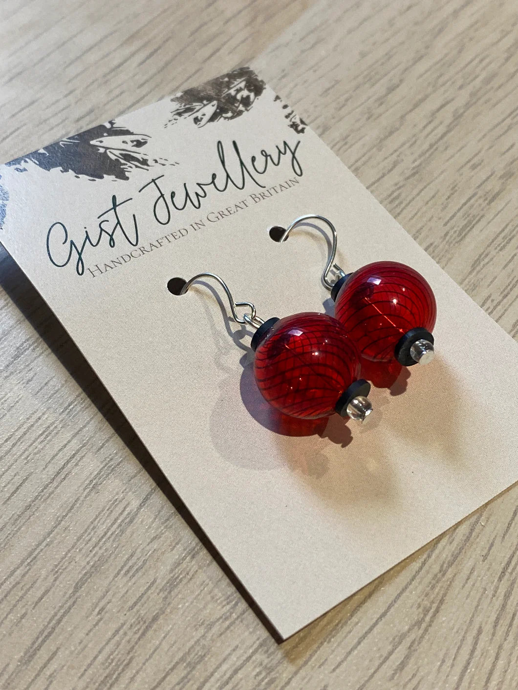 Red & Black Blown Glass Globe Earrings