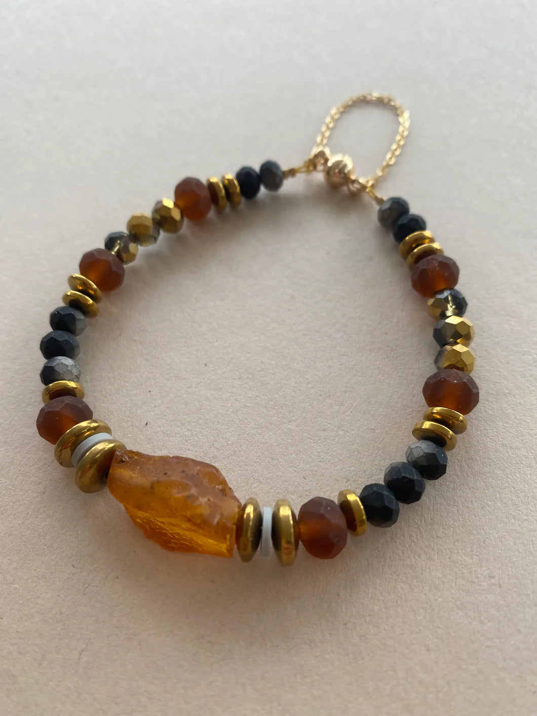 Raw Amber and Crystal Bracelet
