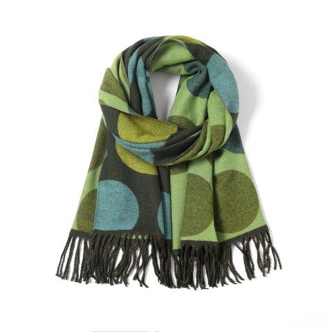 Olive Cashmere Blend Reversible Oversized Polka Dot Scarf