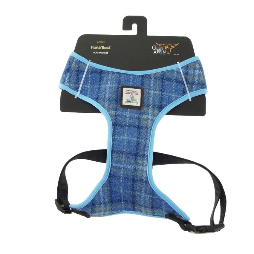 Blue Harris Tweed Dog Harness Medium