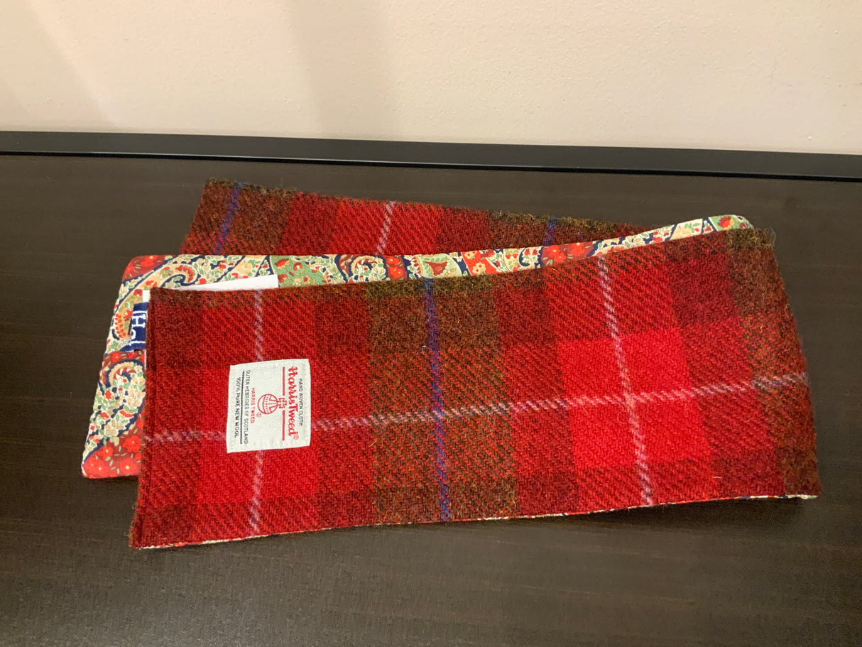 Red / Brown Harris Tweed Skinny Scarf With Paisley Pattern Back