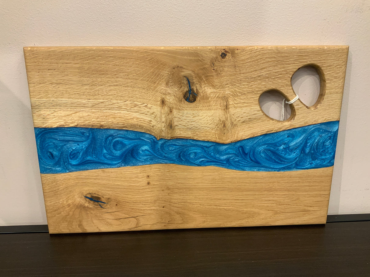 Pebble Hole Handle Aqua River Charcuterie / Serving Board