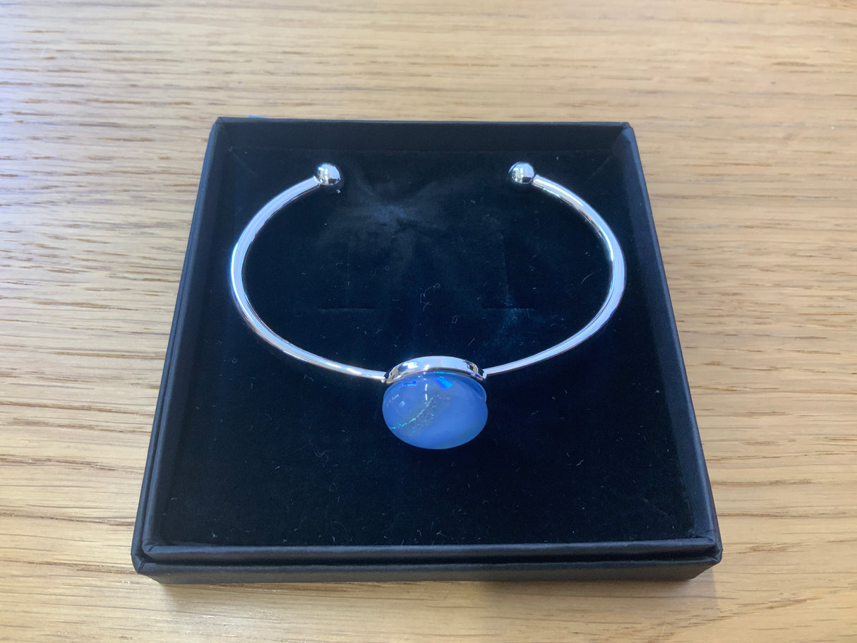 Blue Glass Stone Silver Plated Cuff adjustable Bracelet