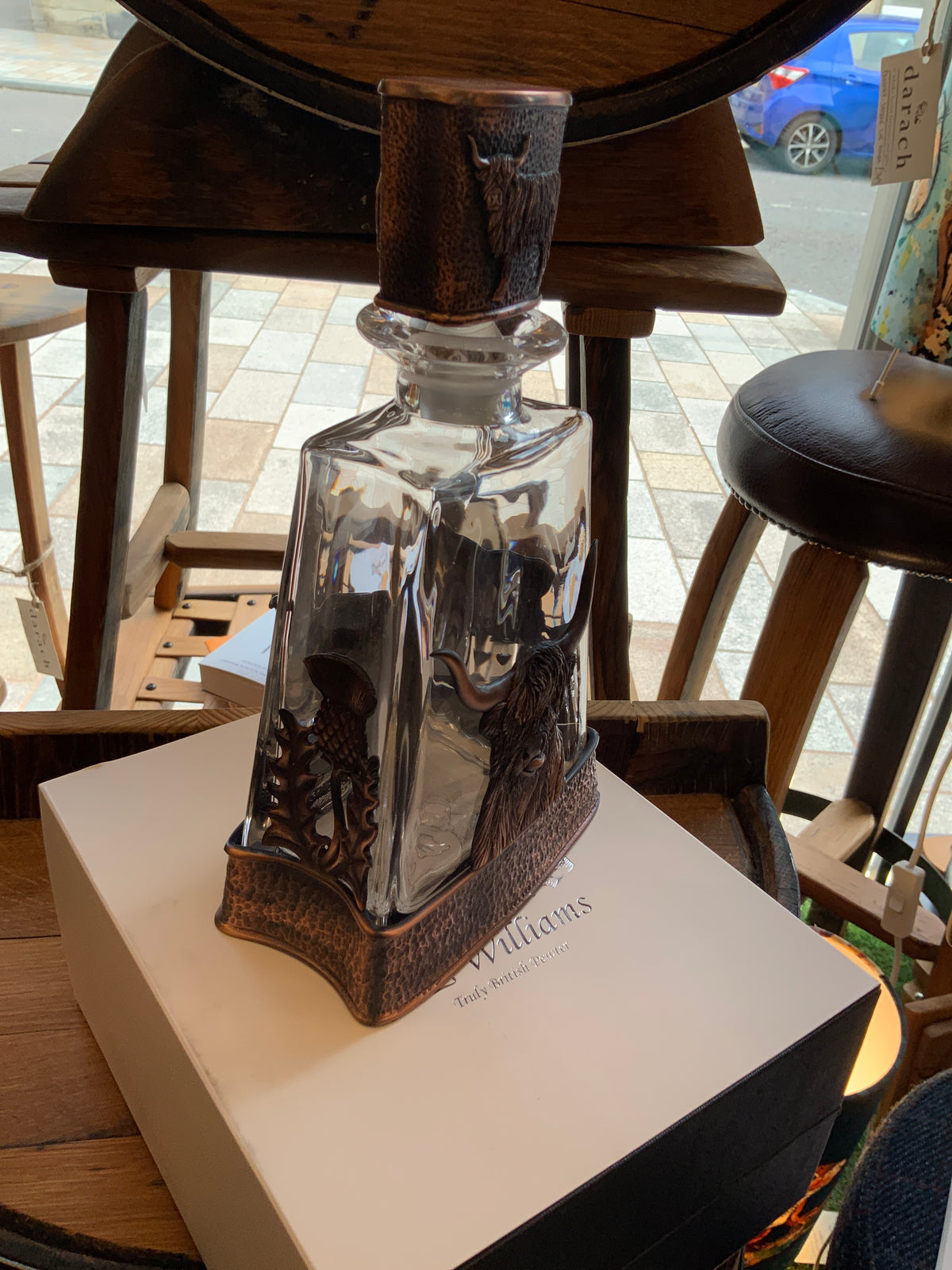 Pewter Chocolate Bronze Highland Cow Glass Decanter