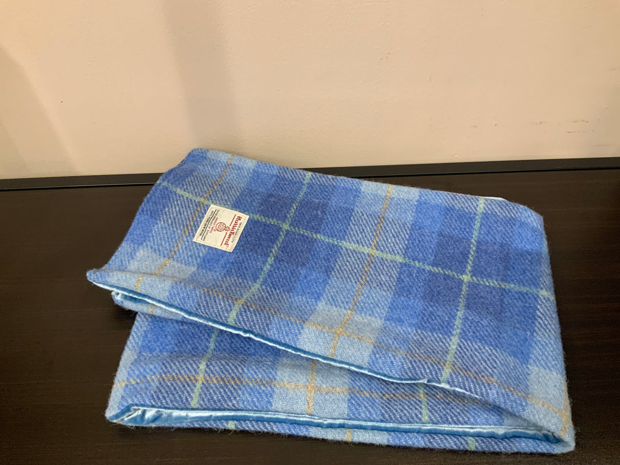 Pale Blue Harris Tweed Scarf With Velvet Back