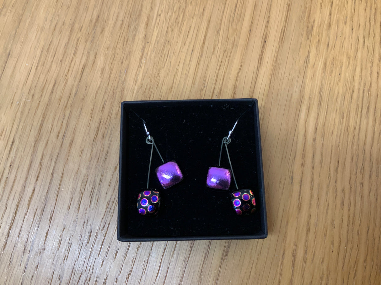 Small Square Duo Drop Dichroic Earrings