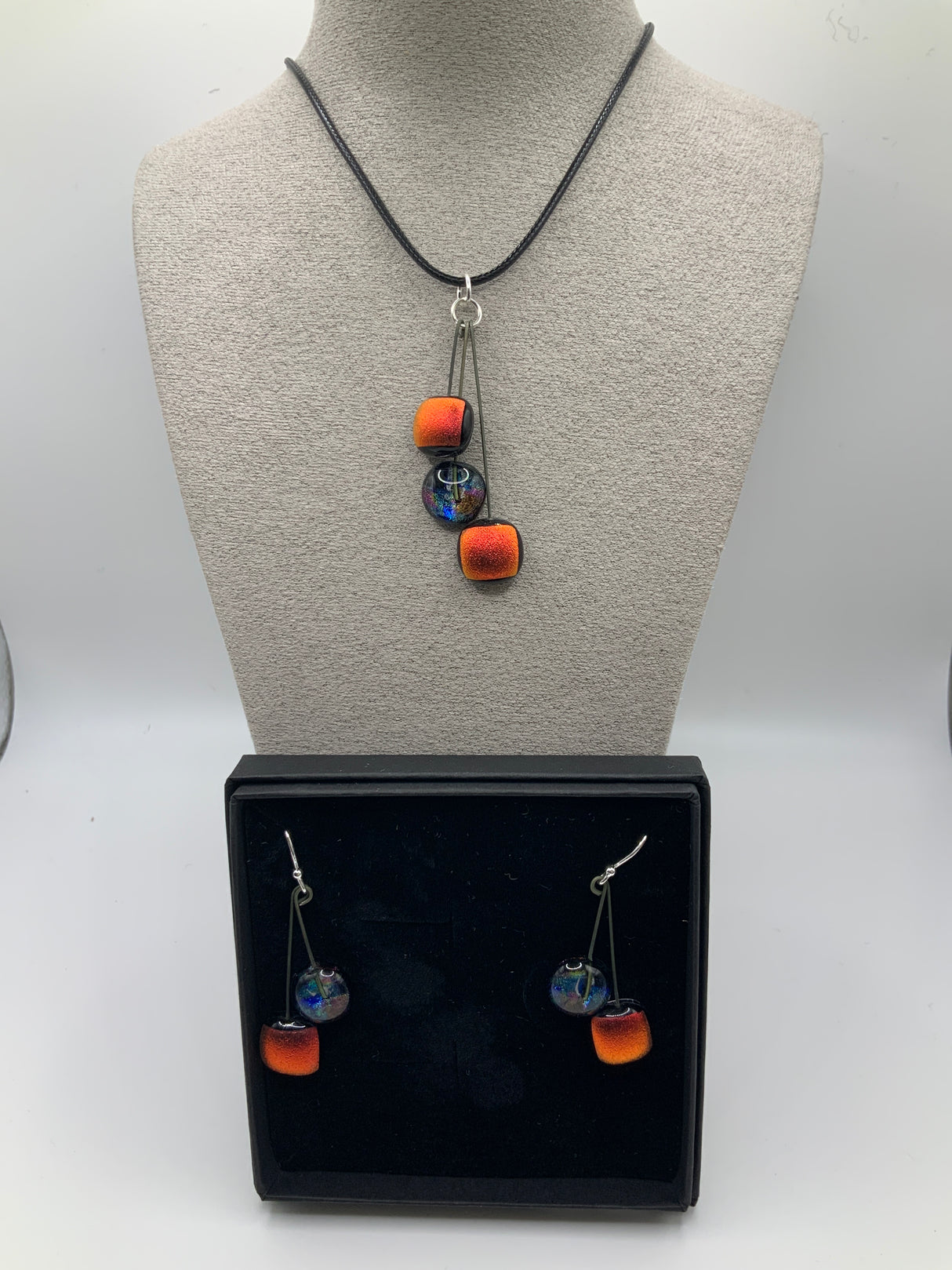 Trio Dot Pendant on cord & Earring Set