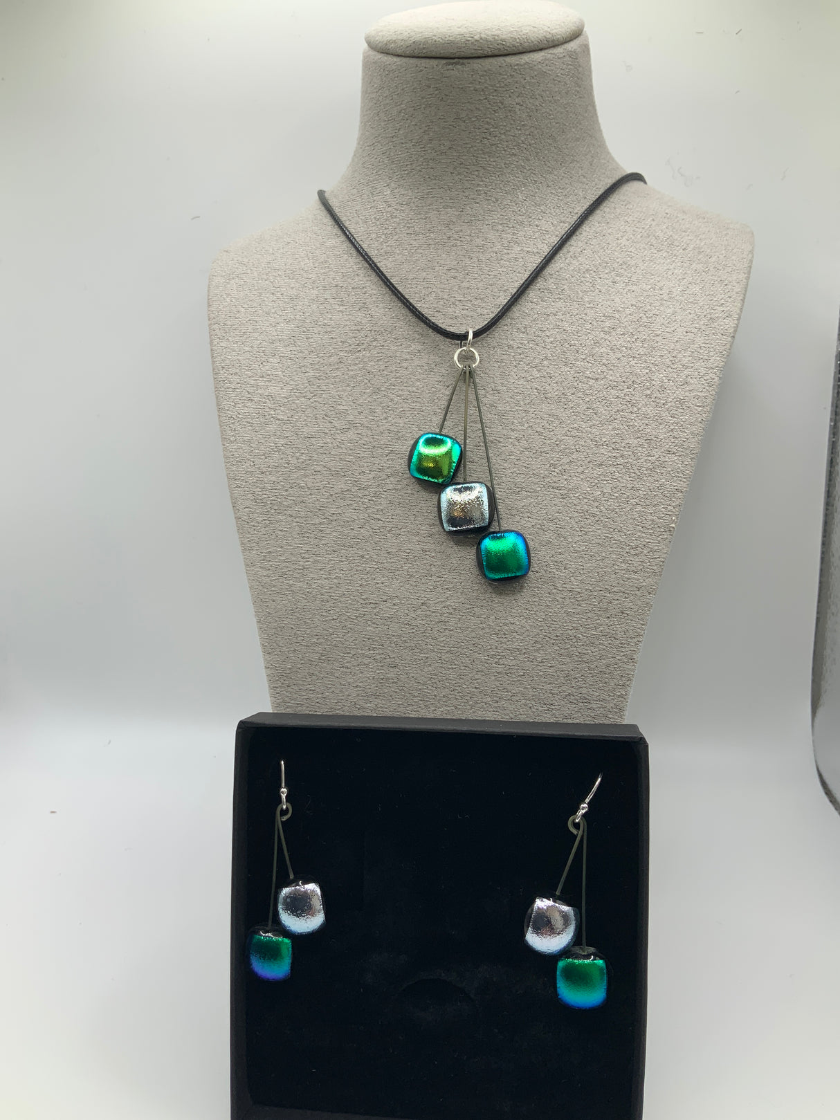 Trio Dot Pendant on cord & Earring Set