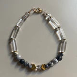 Glass, Gold Plated Hematite & Natural Black Silk Stone Bracelet