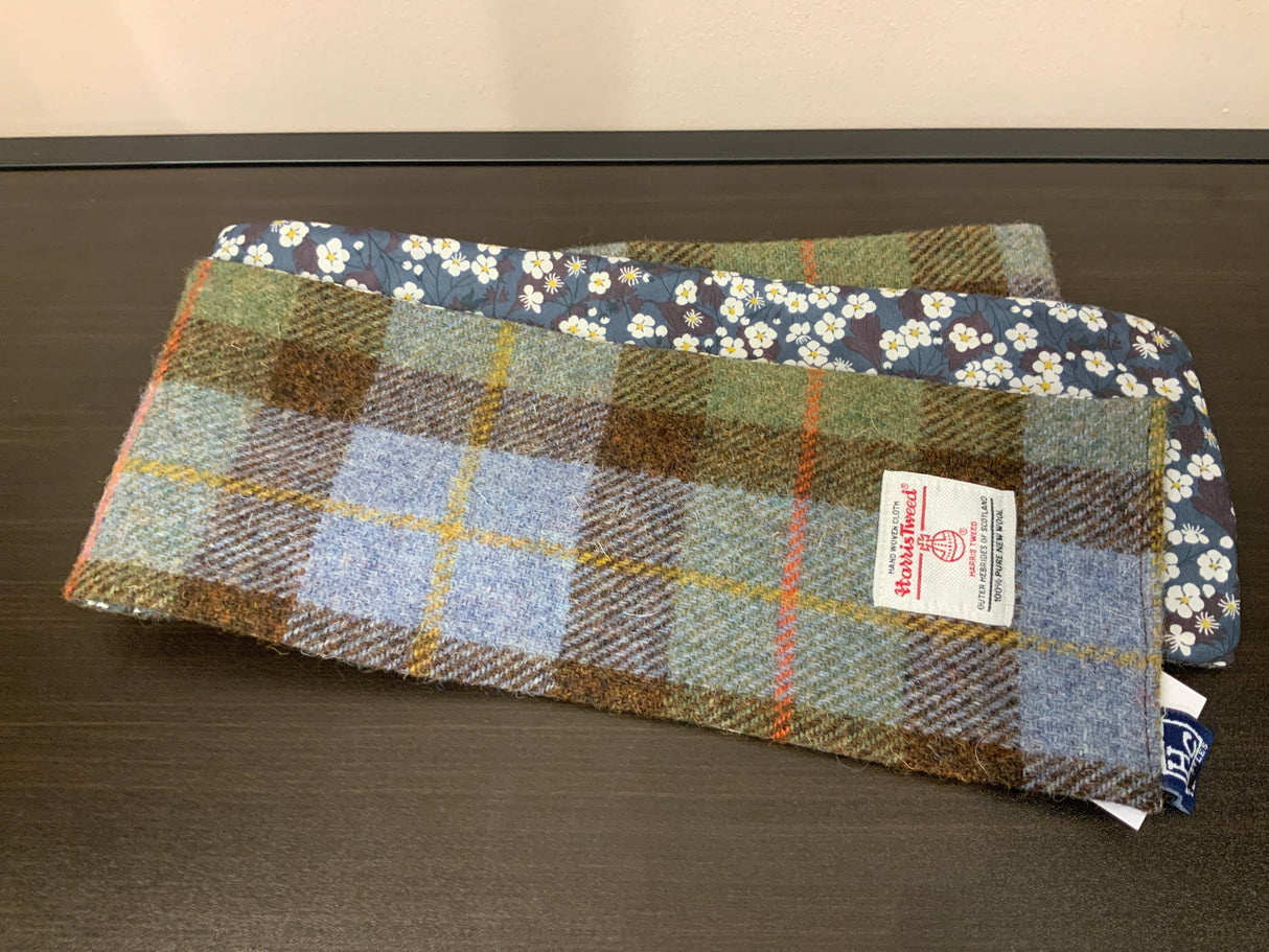 Macleod Tartan Harris Tweed Skinny Scarf With Floral Back