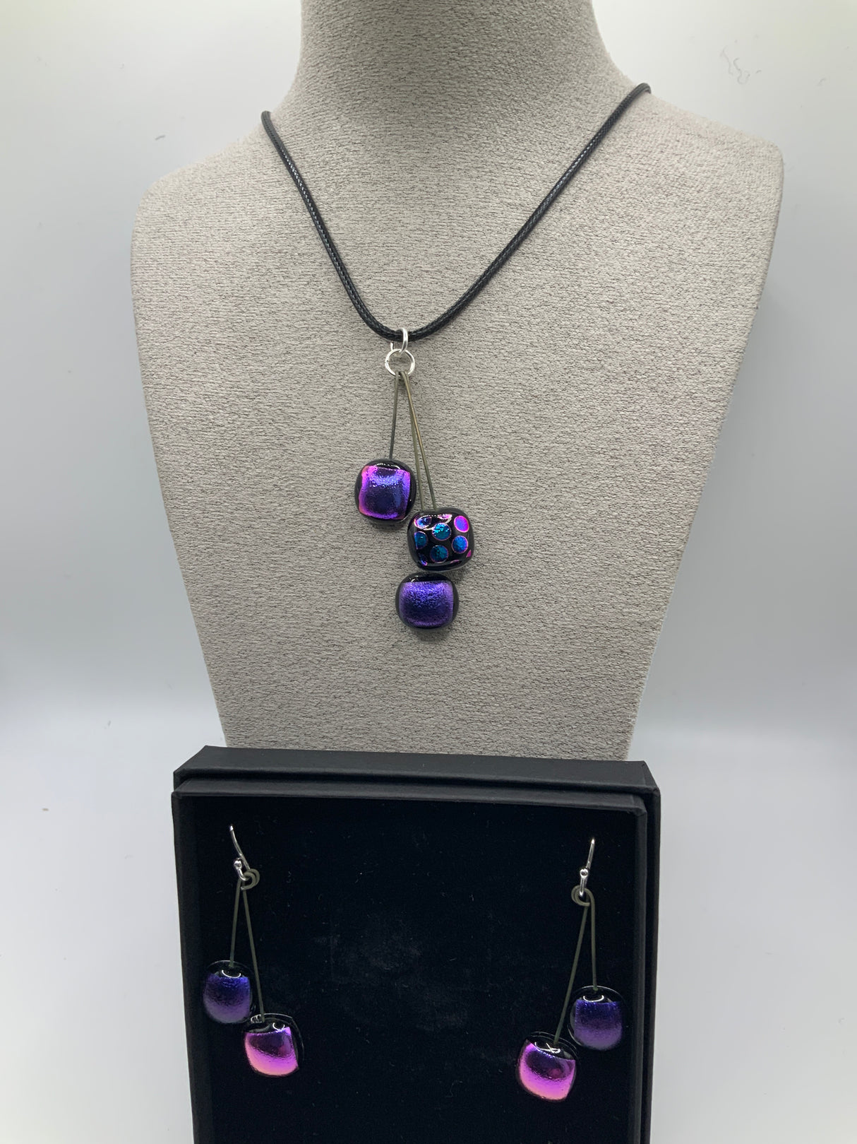 Trio Dot Pendant on cord & Earring Set