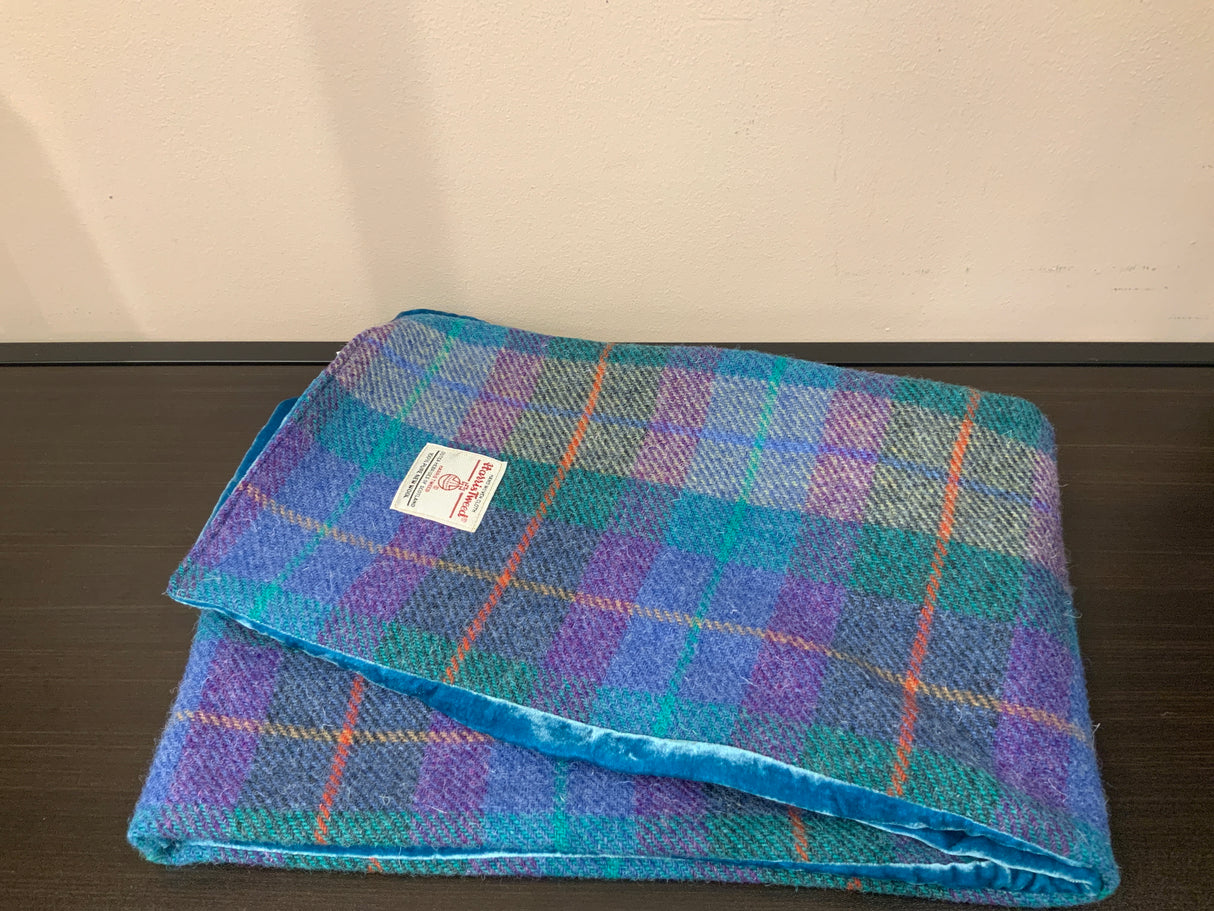Aqua Harris Tweed Scarf With Velvet Back