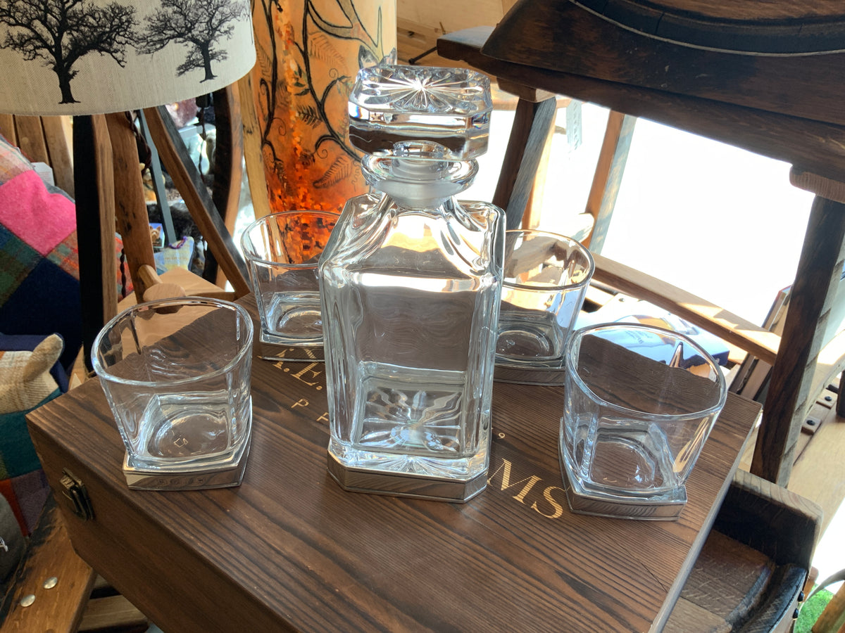 Pewter Trim Whisky Decanter & Four Whisky Tumblers Gift Box