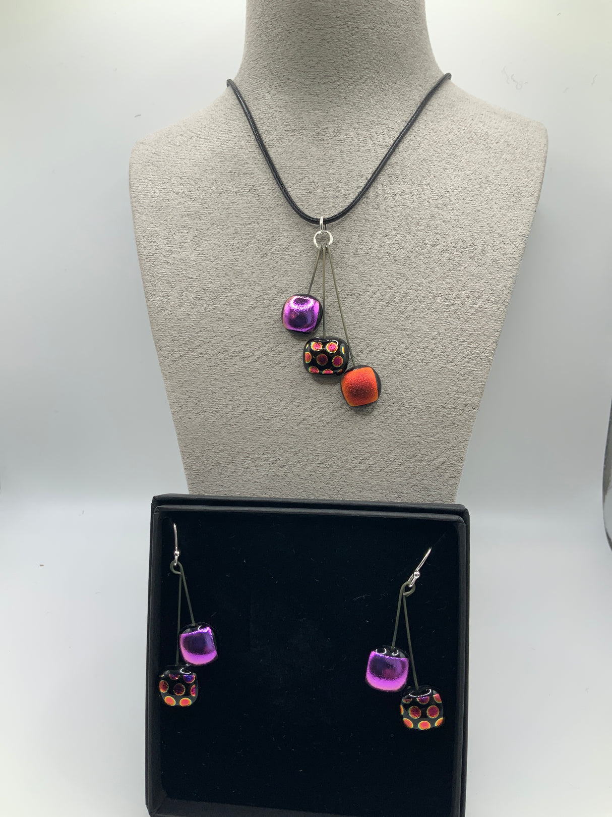 Trio Dot Pendant on cord & Earring Set