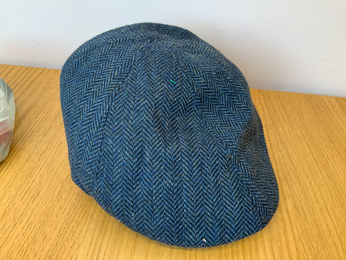 Blue Herringbone Flat Cap