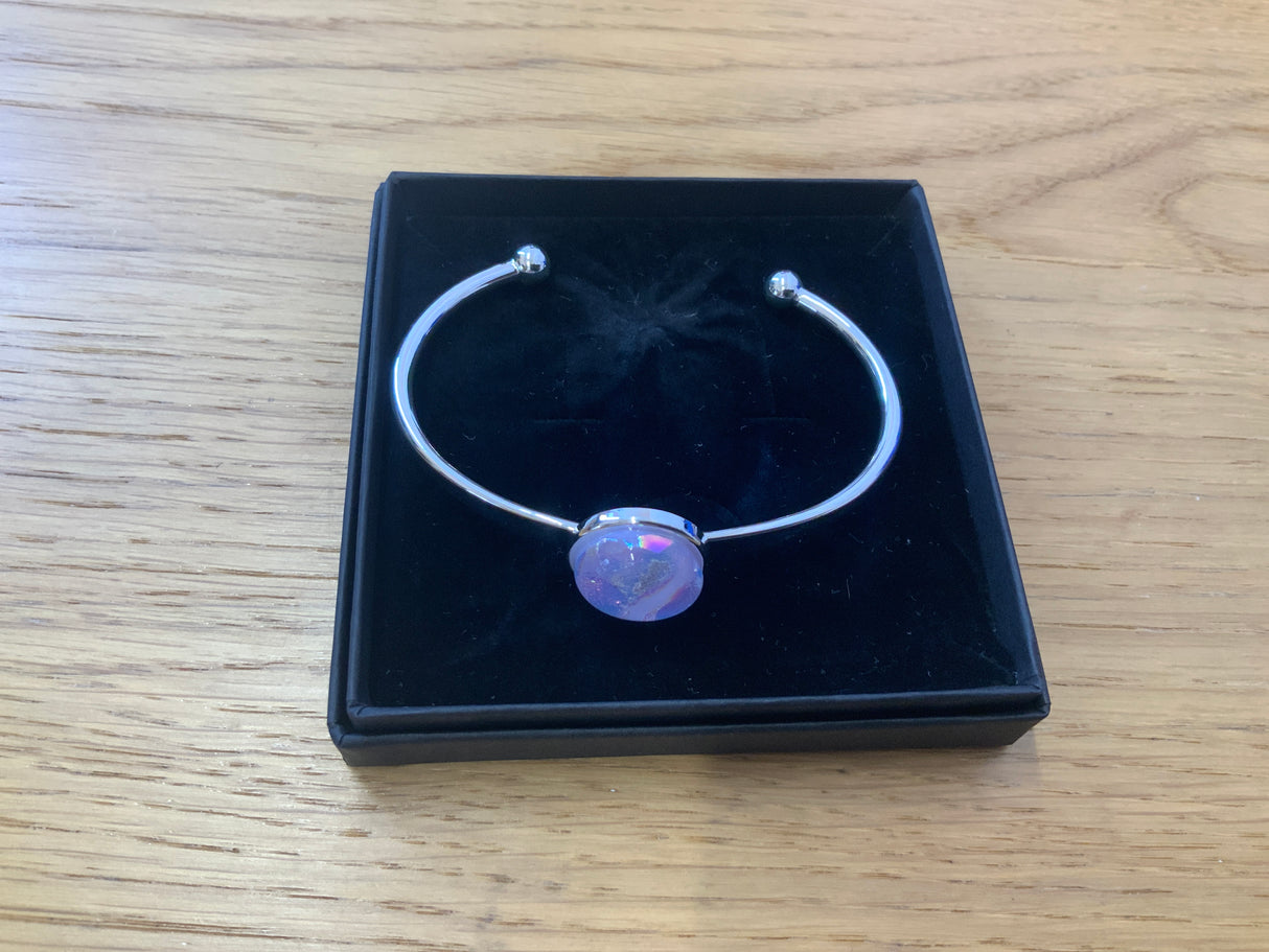 Lilac Glass Stone Silver Plated Cuff adjustable Bracelet