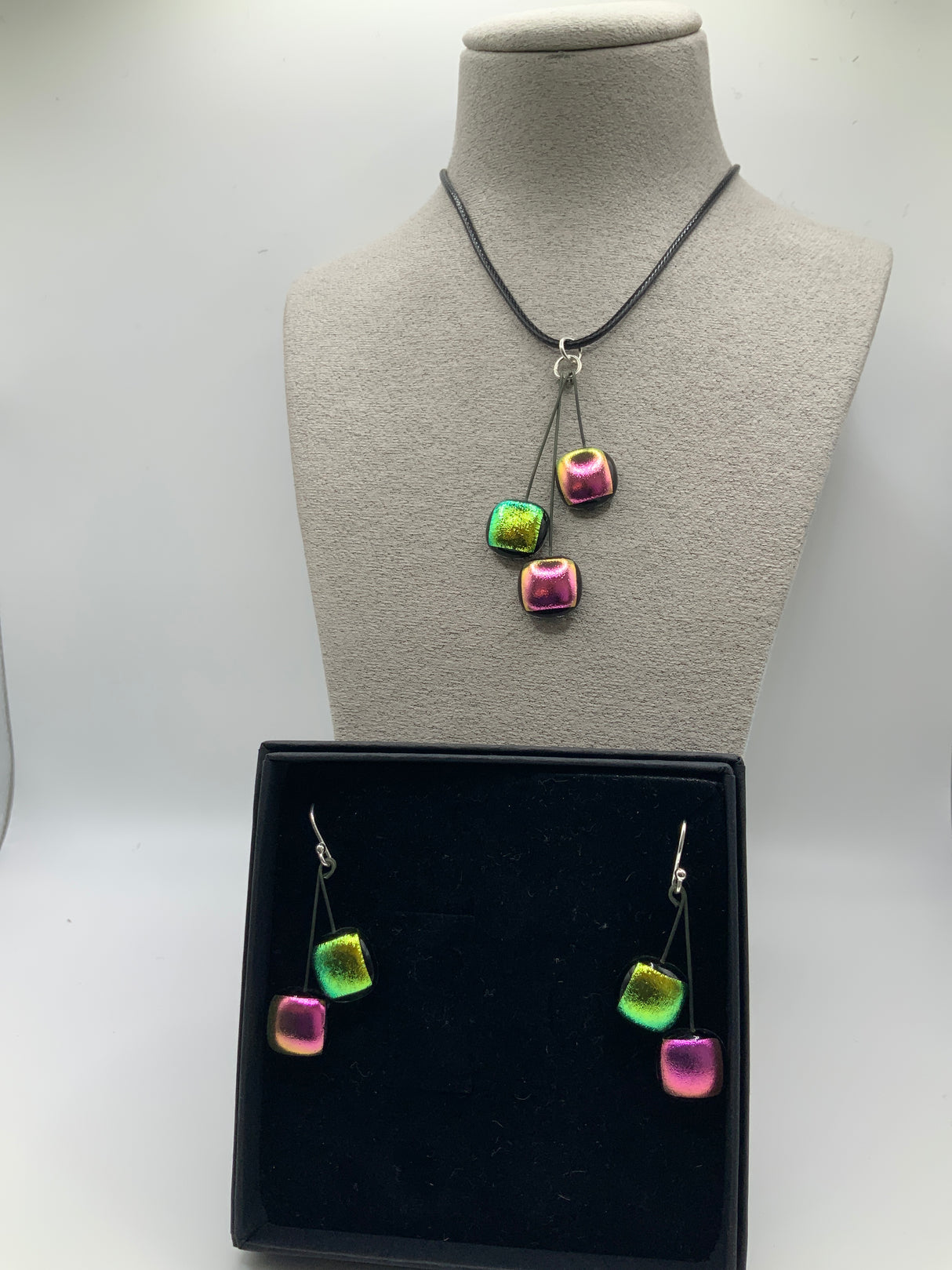 Trio Dot Pendant on cord & Earring Set