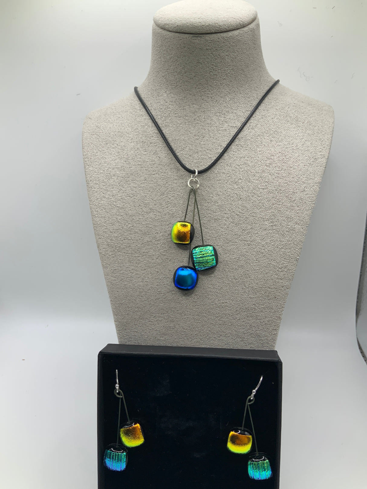 Trio Dot Pendant on cord & Earring Set