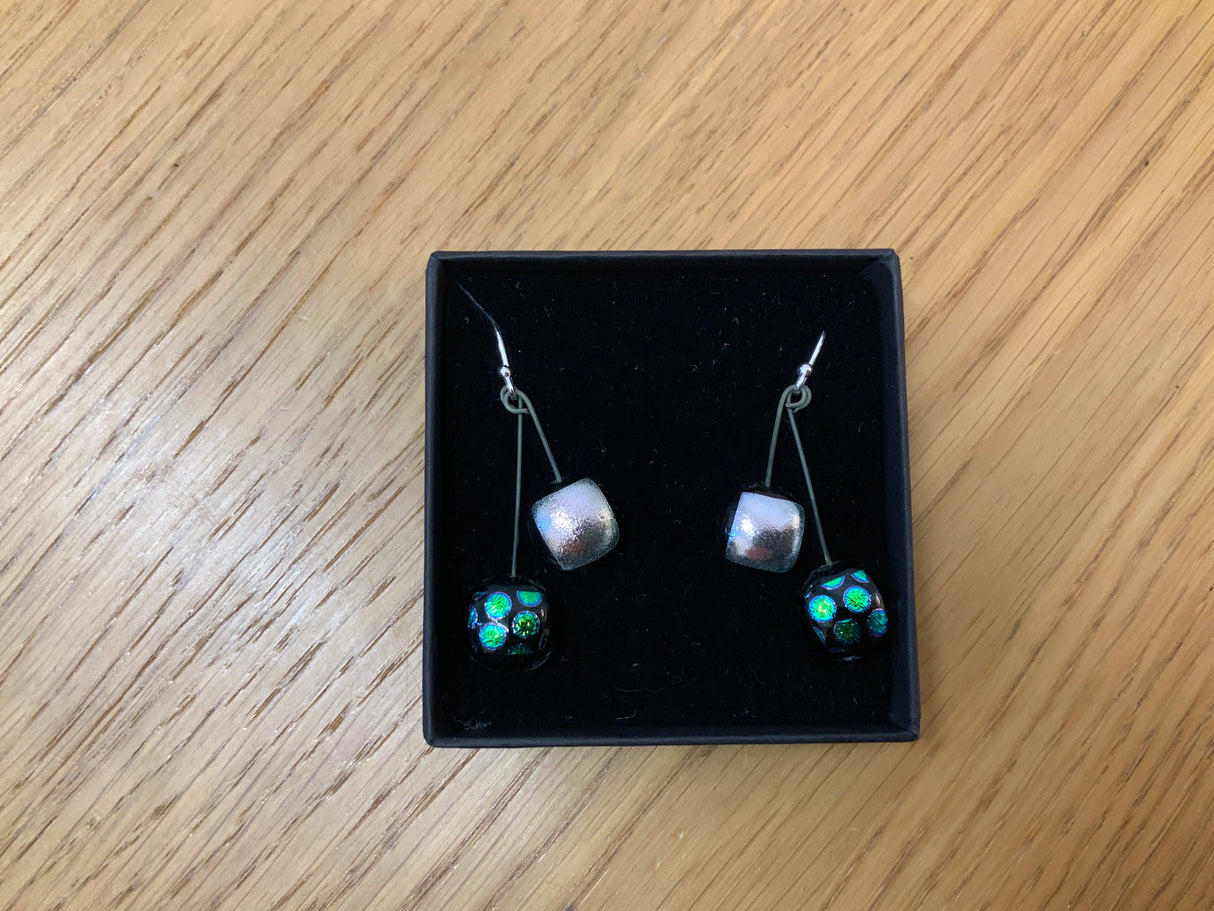 Small Square Duo Drop Dichroic Earrings