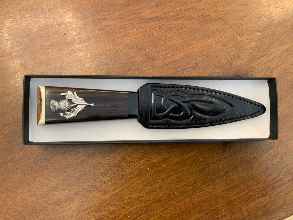 “Alba” Polished Ebony With Antler Cap Thistle Crest Sgian Dubh