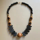 Statement Necklace, Hematite, Painted Wood & Acrylic
